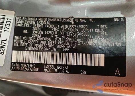 2011 Toyota Sequoia Platinum from USA, damaged, VIN 5TDDW5G10BS041076